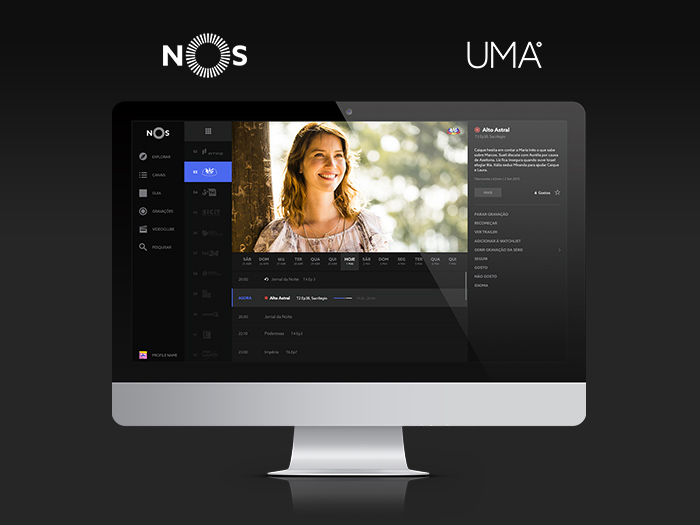 Vista do ecrã de EPG da aplicação UMA da NOS.
