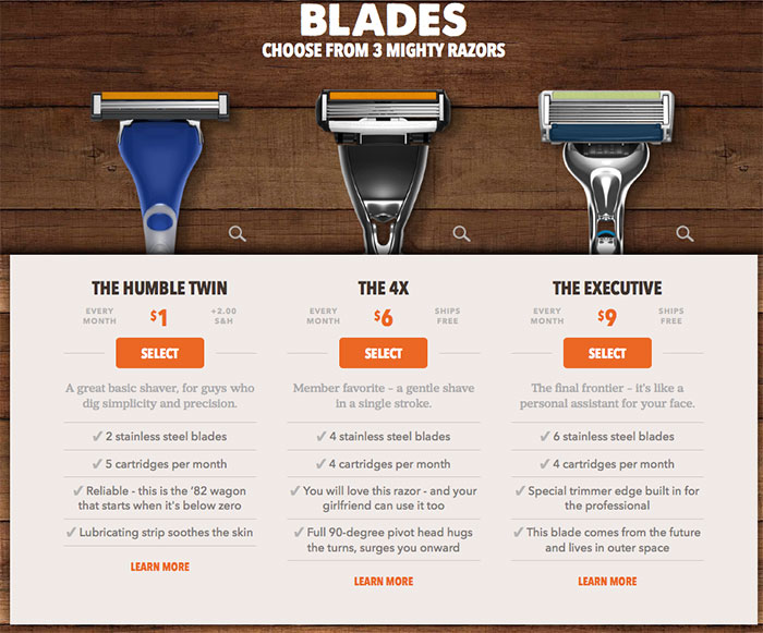 Exemplo de Upselling Dollar Shave