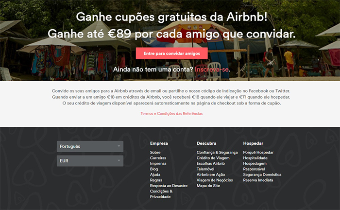 Cupões grutuitos da Airbnb